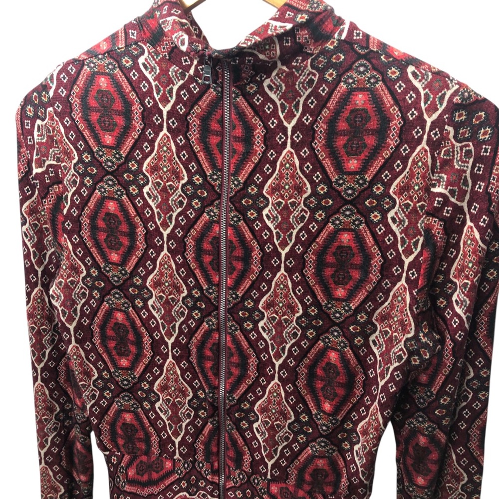 Alice + Olivia Clare Dress Long-Sleeve Turtleneck Sz 8 Midi Burgundy Geometric - Picture 8 of 13